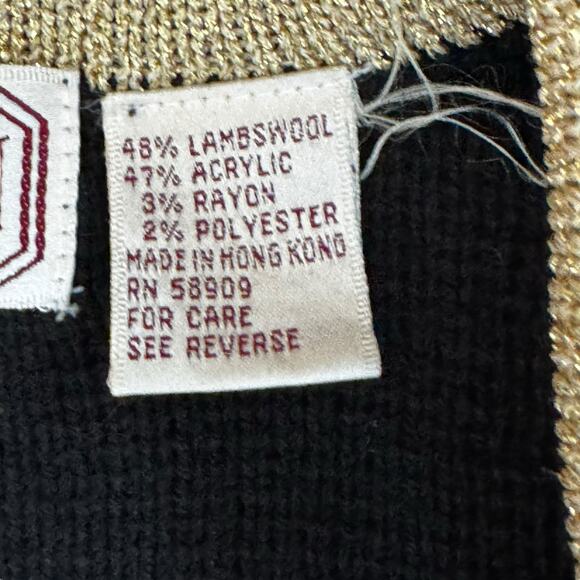 Bechamel Gold Black V Neck Sweater Size MEDIUM Lattice Trellis Grid Lambswool - Picture 6 of 8